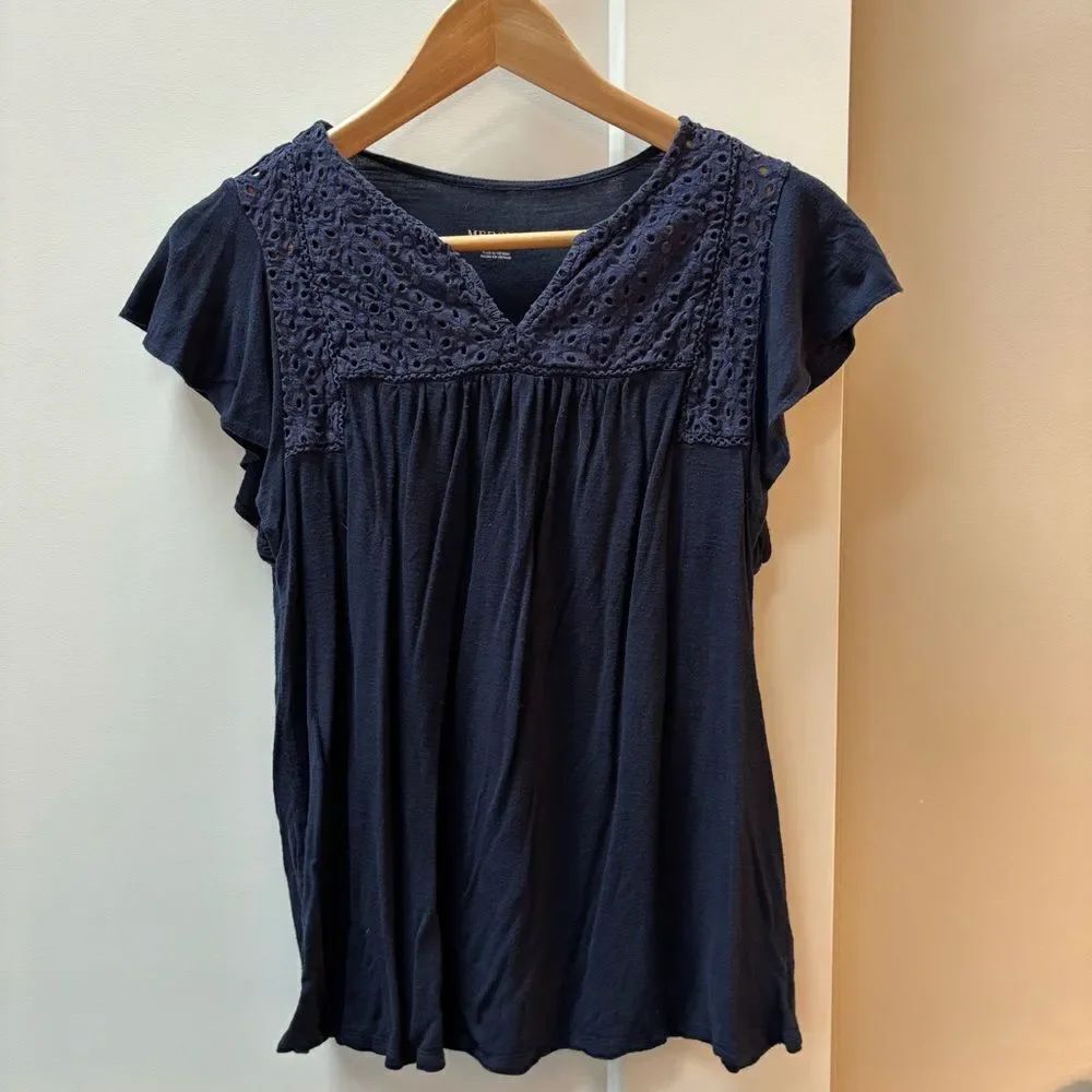 Merona navy blue knit blouse women’s size M